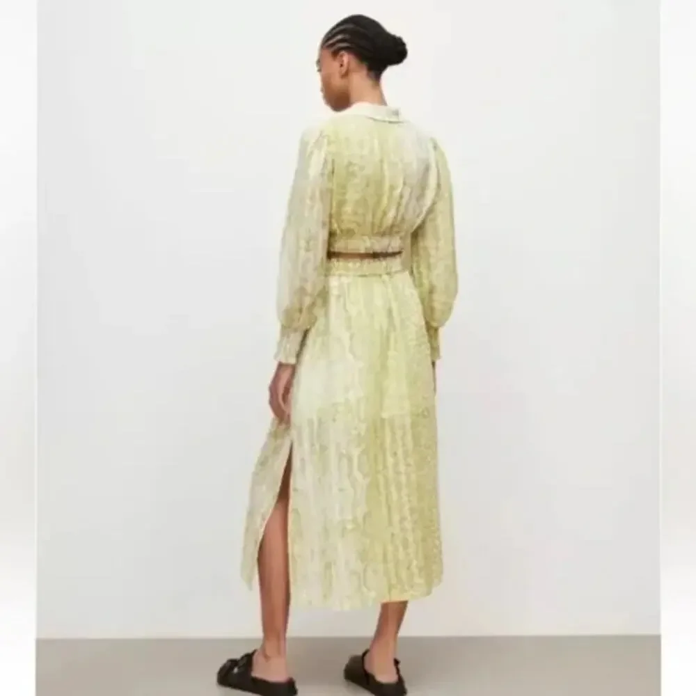 ALLSAINTS NWT $229 Clara Noche Lime Green Snake Print Midi Skirt Size 10